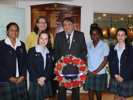 Raphaela, Krystal, Divashna and Beverley with Teacher Jennifer Venhuizen and Tony Issa MP