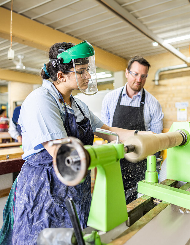 Teaching woodwork at Delany Catholic College Granville