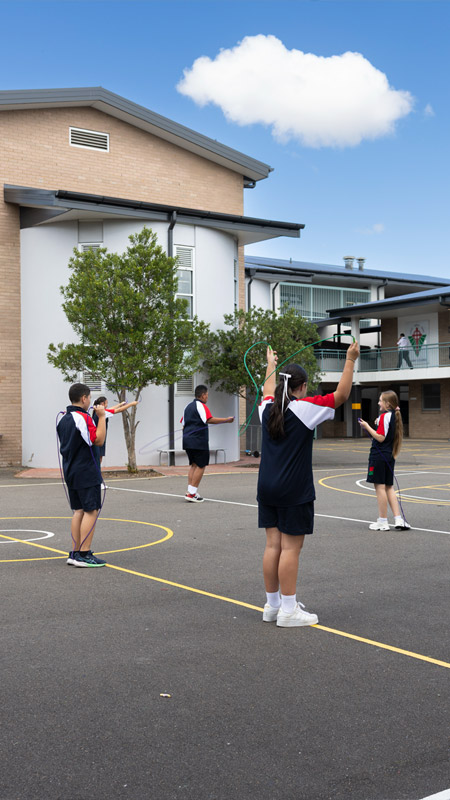 Delany Granville students playing skip rope outdoors