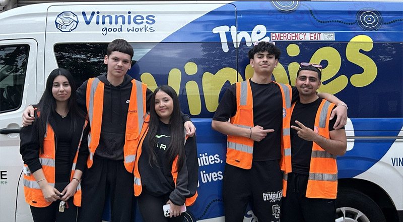 Delany College Granville students participating in Vinnies Van social justice charity initiative