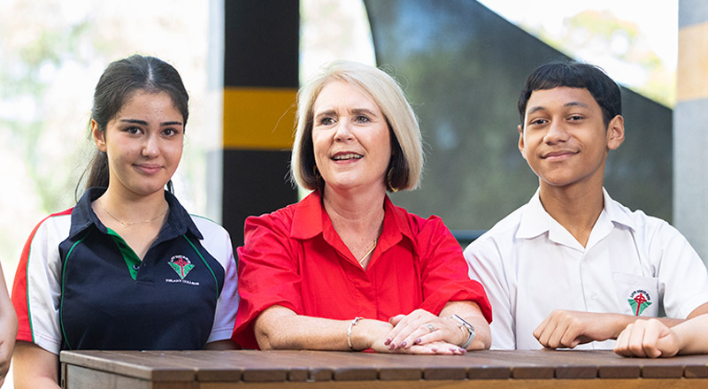 Shauna Nash, Principal of Delany College Granville, and students.