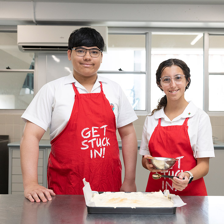 Foodtech and hospo class at Delany Granville. Students in food tech kitchen